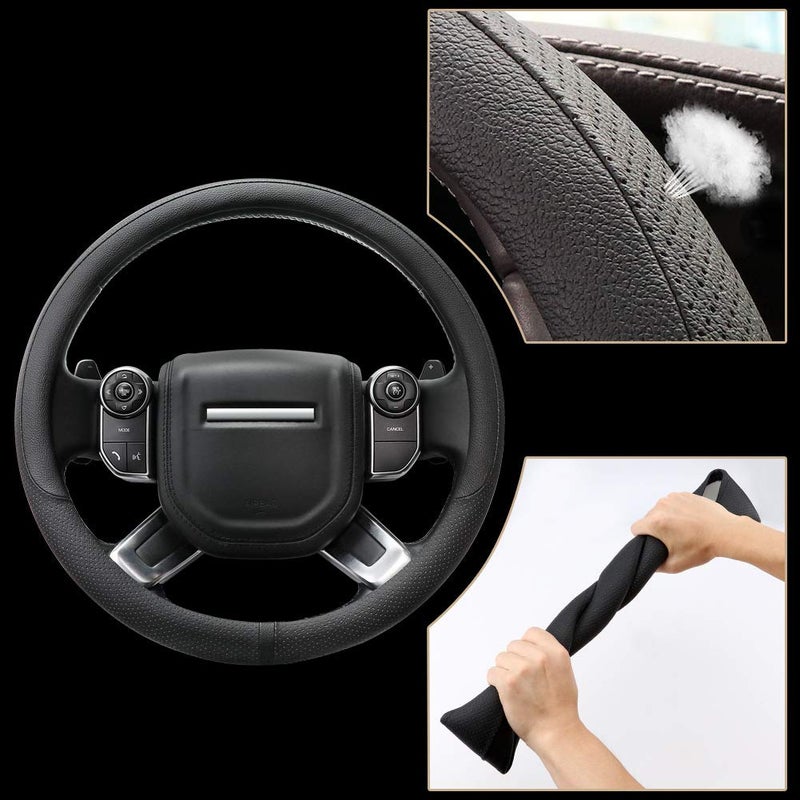 COFIT Breathable Car Steering Wheel Cover 16 inch Auto Universal Leather Wrap Non-Slip Protector Automotive Interior Accessories, Black (Suit for 15.5-16 inch) - Image 3